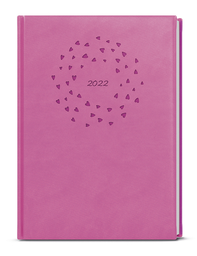 Diář 2022-Adam - vivella s ražbou B6 růžová srdíčka - denní