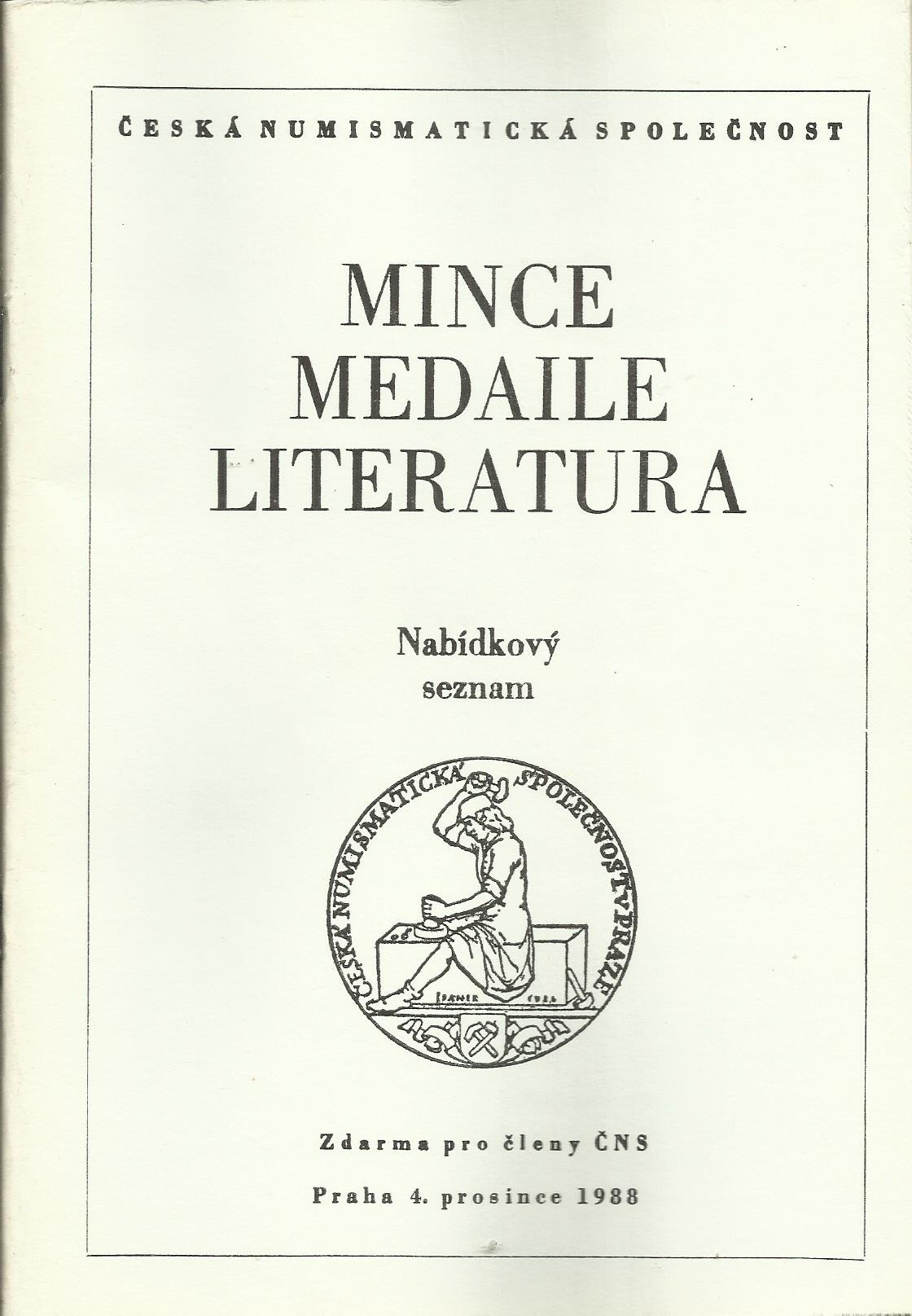 Mince, medaile, literatura - prosinec 1988
