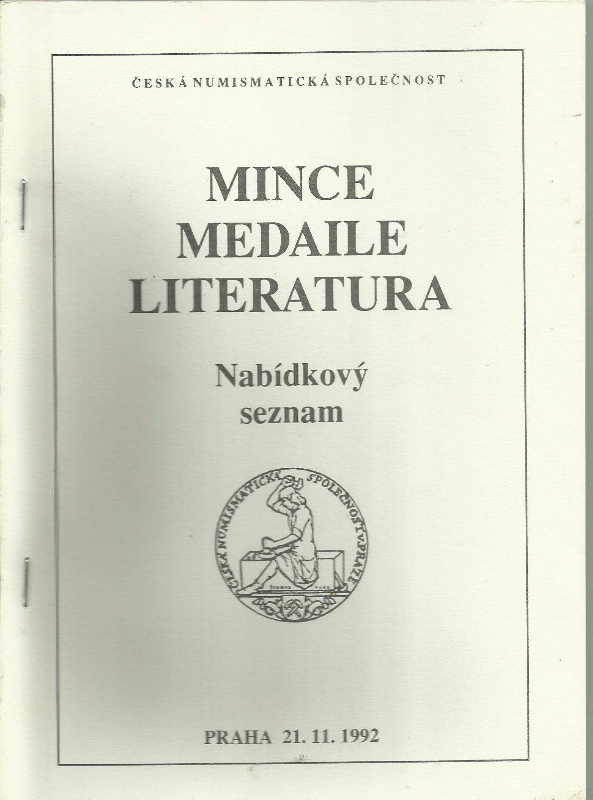 Mince, medaile, literatura - listopad 1992