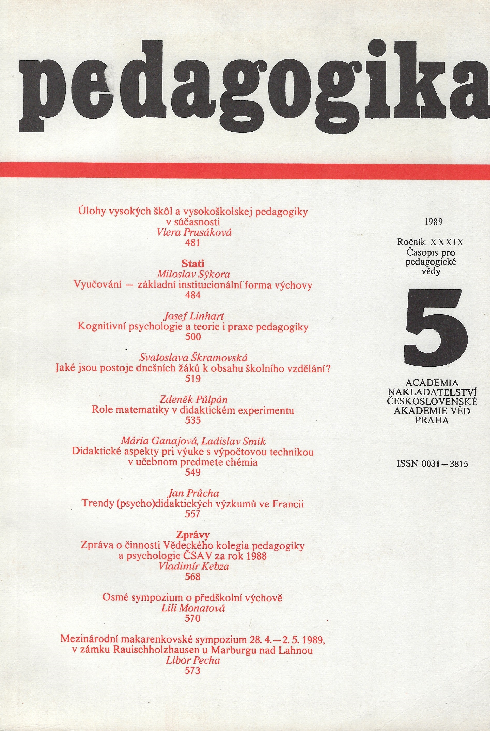 Pedagogika 5/1989